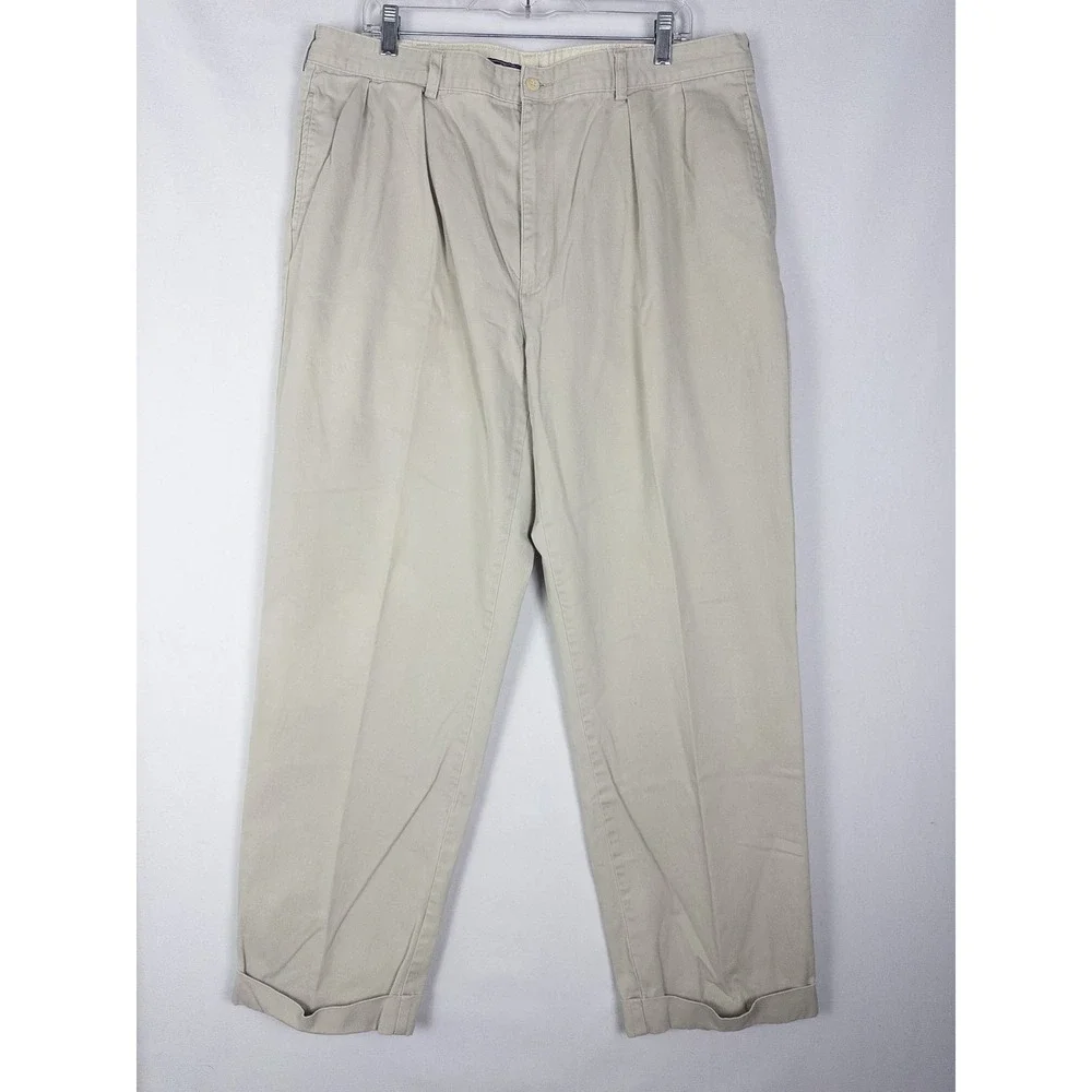 VTG Polo Ralph Lauren Pants Mens 40x32 Beige Pleated Casual Cotton Chino